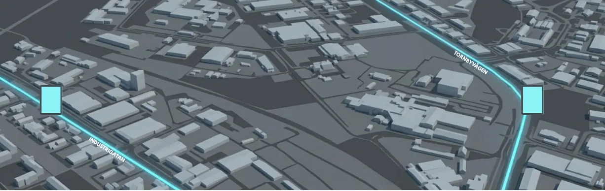 Karta över eurosizeskyltar längs Industrigatan och Tornbyvägen i Linköping